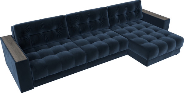 Изображение товара Диван угловой Лига Диванов Лига-049 НПБ Лонг универсальный с декором (велюр Tower 13 синий)