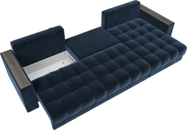 Изображение товара Диван угловой Лига Диванов Лига-049 НПБ Лонг универсальный с декором (велюр Tower 13 синий)