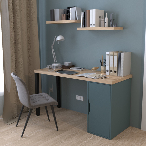 Изображение товара Письменный стол Mio Tesoro Ингар 2/DV/T (дуб беленый/серый/бирюзовый/черный)