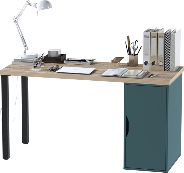 Изображение товара Письменный стол Mio Tesoro Ингар 2/DV/T (дуб беленый/серый/бирюзовый/черный)
