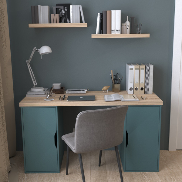 Изображение товара Письменный стол Mio Tesoro Ингар 2/DV/DV (дуб беленый/серый/бирюзовый)