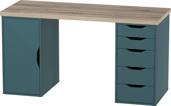Изображение товара Письменный стол Mio Tesoro Ингар 2/5/DV (дуб беленый/серый/бирюзовый)