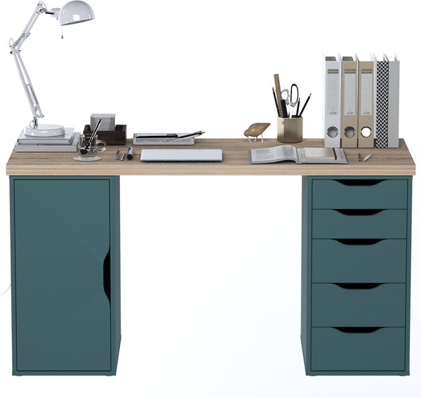 Изображение товара Письменный стол Mio Tesoro Ингар 2/5/DV (дуб беленый/серый/бирюзовый)