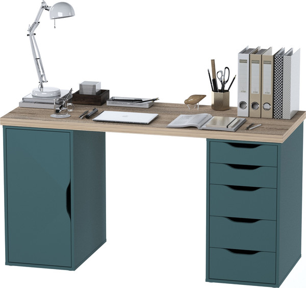 Изображение товара Письменный стол Mio Tesoro Ингар 2/5/DV (дуб беленый/серый/бирюзовый)