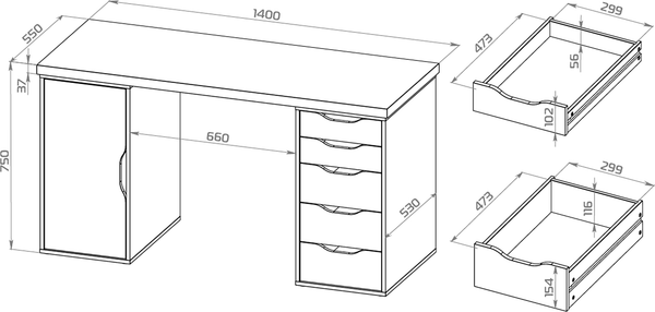 Изображение товара Письменный стол Mio Tesoro Ингар 2/5/DV (дуб беленый/серый/бирюзовый)