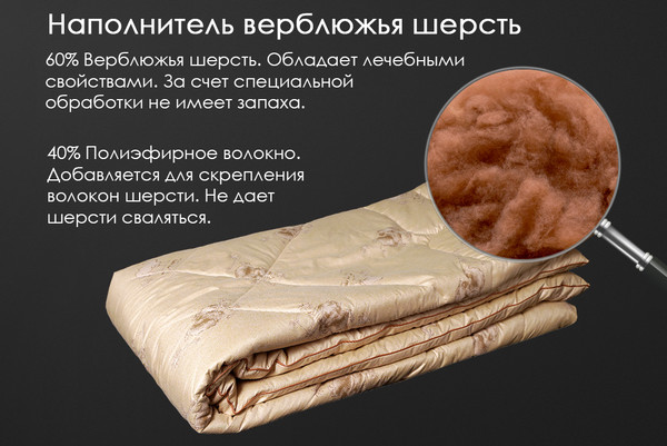 Изображение товара Одеяло Реноме 2сп Тик п/э 14/062н 172x205 (верблюжья шерсть, 300)