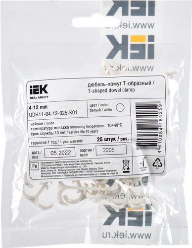 Изображение товара Дюбель-хомут IEK Т-образный 4-12мм / UDH11-04-12-025-K01 (25шт, белый)