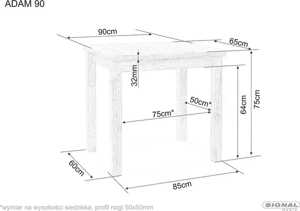 Изображение товара Обеденный стол Signal Adam 90x65 (кашемир/дуб кремона)