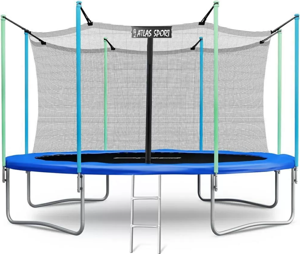 Изображение товара Батут Atlas Sport 374см 12ft с внутренней сеткой и лестницей (синий)