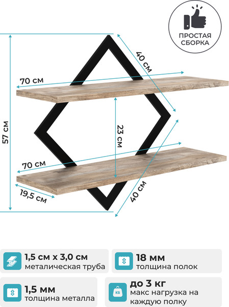 Изображение товара Полка Макс Стайл ПнР-400-2-1 навесная (дуб юкон)