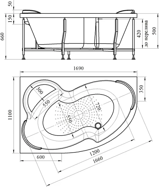 Изображение товара Ванна акриловая Vannesa Ирма 169x110 R / 2-01-0-2-1-217 (с карсасом и экраном)