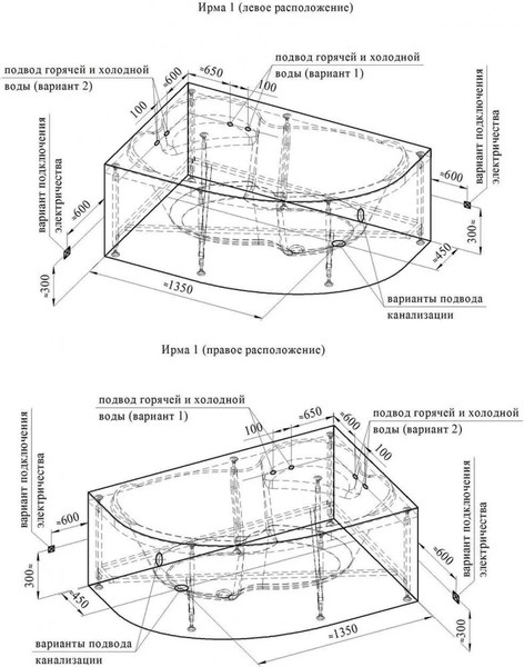 Изображение товара Ванна акриловая Vannesa Ирма 169x110 R / 2-01-0-2-1-217 (с карсасом и экраном)