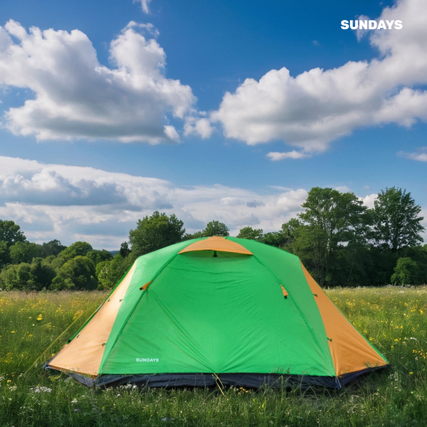 Изображение товара Палатка Sundays ZC-TT009-3P v2 (зеленый/желтый со спальным мешком ZC-SB001 синий)