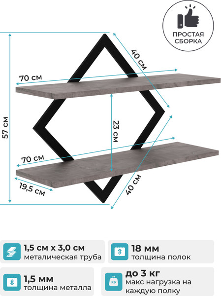 Изображение товара Полка Макс Стайл ПнР-400-2-1 навесная (оникс)