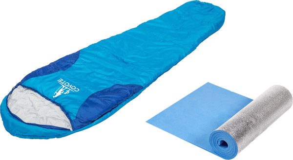 Изображение товара Спальный мешок Coyote Baring ZC-SB022 (синий с туристическим ковриком IR97509A голубой)