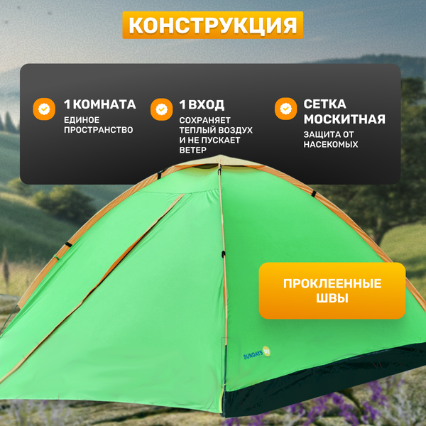 Изображение товара Палатка Sundays GC-TT003 со спальным мешком и туристическим ковриком (зеленый/желтый)