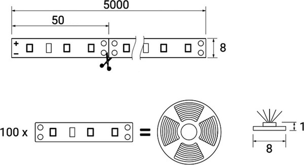 Изображение товара Светодиодная лента AKS Влагостойкая 4.8 W/m 12V (5м, нейтральный белый)