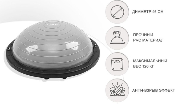 Изображение товара Силовой тренажер UNIX Fit Полусфера балансировочная Bosu / BSSP46 (с эспандерами)