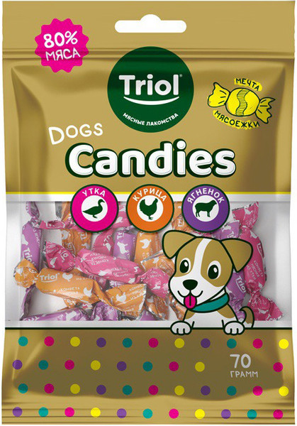 Изображение товара Лакомство для собак Triol Fun Food Конфеты мясные из курицы, утки, ягненка / 10171149 (70г)