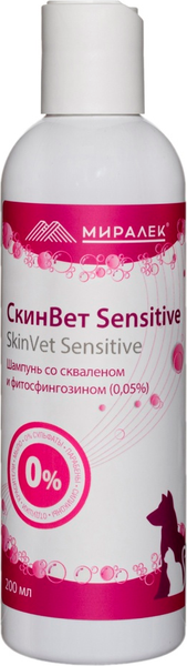 Изображение товара Шампунь для животных Миралек СкинВет Sensitive со скваленом и фитосфингозином / 6030 (200мл)
