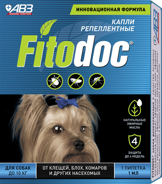 Изображение товара Капли от блох Агроветзащита Fitodoc репеллентные для собак до 10кг / AB1757