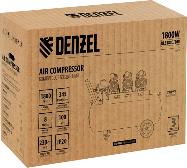 Изображение товара Воздушный компрессор Denzel Безмаслянный DLS 1800/100 / 58028