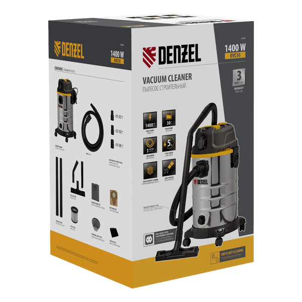 Изображение товара Профессиональный пылесос Denzel Строительный RVC30 / 28203
