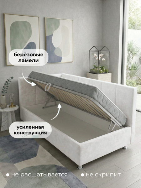 Изображение товара Односпальная кровать Elmax Флоренция 100x200 угол левый (Glory 24, белый)