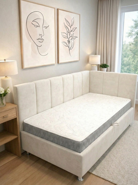 Изображение товара Односпальная кровать Elmax Флоренция 90x200 угол левый (Glory 01, айвори)