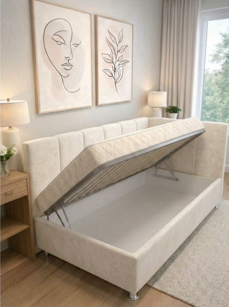 Изображение товара Односпальная кровать Elmax Флоренция 90x200 угол левый (Glory 01, айвори)