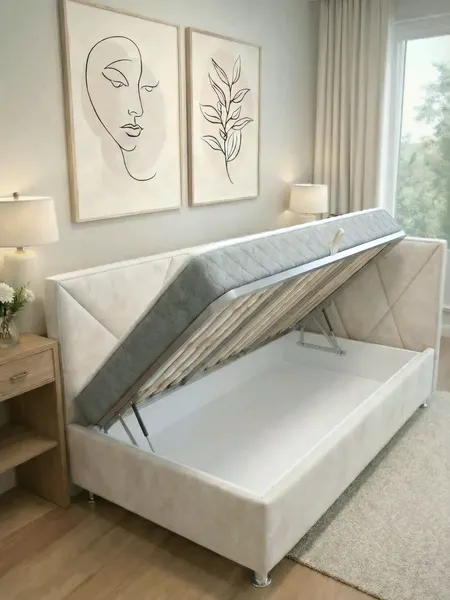 Изображение товара Односпальная кровать Elmax Катания 90x200 угол левый (Glory 01, айвори)