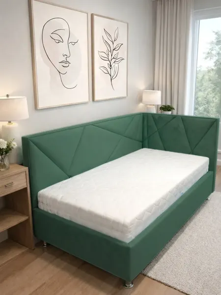 Изображение товара Односпальная кровать Elmax Катания 100x200 угол левый (Glory 14, зеленый)