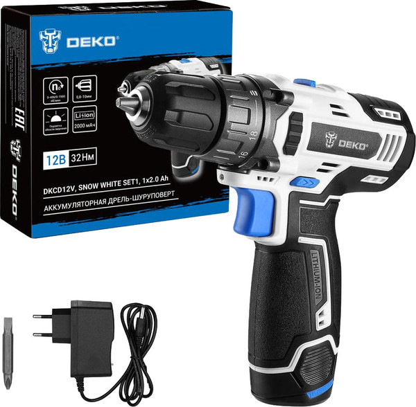 Изображение товара Аккумуляторная дрель-шуруповерт Deko DKCD12V Snow White SET1 / 083-1106