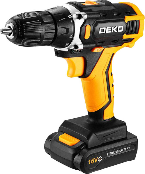 Изображение товара Аккумуляторная дрель-шуруповерт Deko Sharker 16V в кейсе / 083-1108