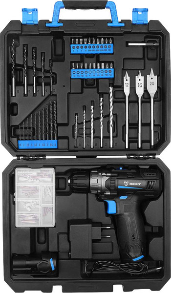 Изображение товара Аккумуляторная дрель-шуруповерт Deko DKCD12 в кейсе + набор инструментов 92шт / 083-1113