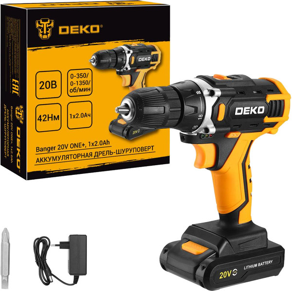 Изображение товара Аккумуляторная дрель-шуруповерт Deko Banger 20V ONE+ / 083-1116