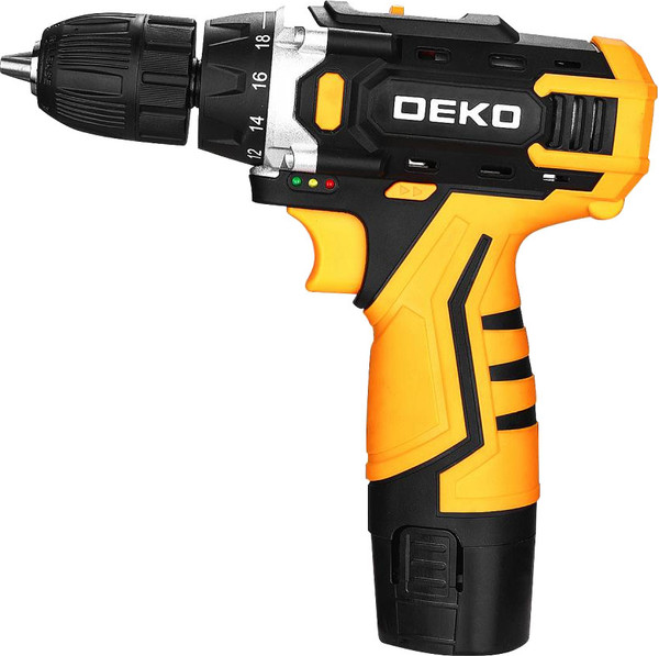 Изображение товара Аккумуляторная дрель-шуруповерт Deko DKCD12V SET1 в кейсе + оснастка 13шт / 083-1022