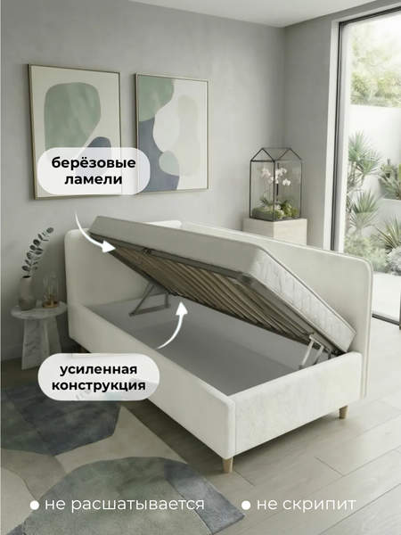 Изображение товара Односпальная кровать Elmax Феррара 80x200 угол левый (Glory 24, белый)