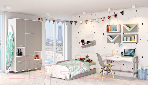 Изображение товара Шкаф Polini Kids Mirum 2330 трехсекционный (белый/серый)