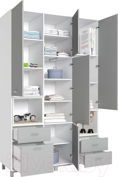 Изображение товара Шкаф Polini Kids Mirum 2330 трехсекционный (белый/серый)