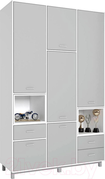 Изображение товара Шкаф Polini Kids Mirum 2330 трехсекционный (белый/серый)