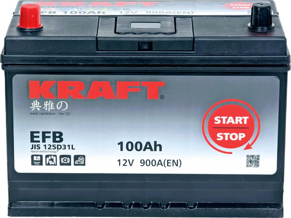 Изображение товара Автомобильный аккумулятор KrafT EFB Asia 100 JL 900A с бортом / EFB-D31. (100 А/ч)