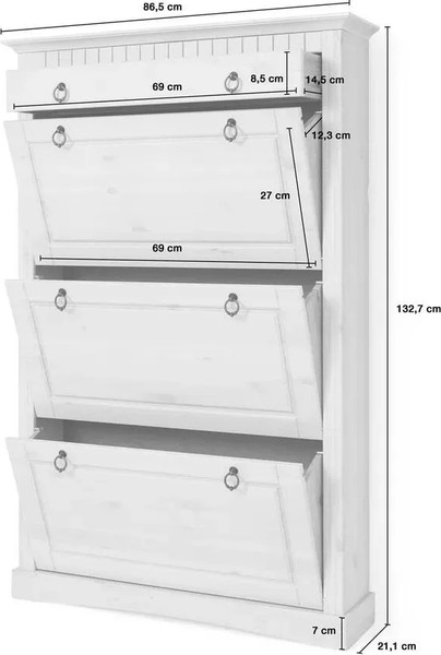 Изображение товара Тумба для обуви Dipriz Неаполь 3 дв.,1 ящ. / Д.15032.1 (серый/крышка антик)