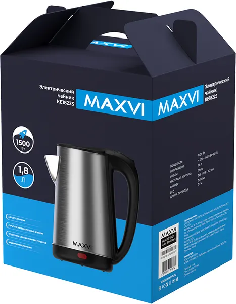 Изображение товара Электрочайник Maxvi KE1822S (серебристый/черный)