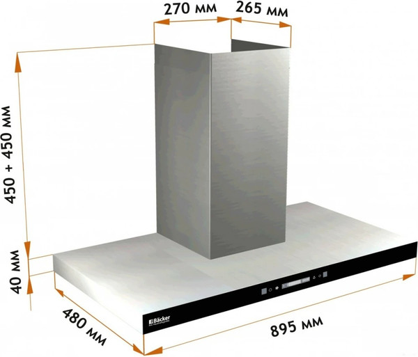 Изображение товара Вытяжка Т-образная Backer CH90E-TGL200 SSBK Glass