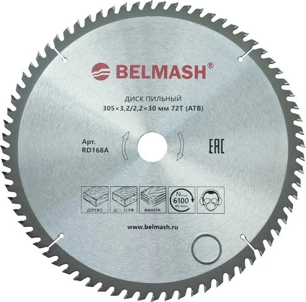 Изображение товара Пильный диск БЕЛМАШ 305x3.2/22x30 72T / RD168A