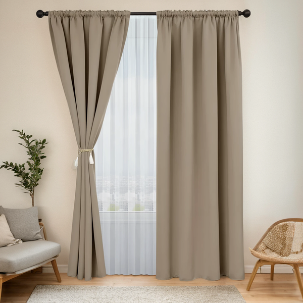 Изображение товара Комплект штор Mio Tesoro Blackout 300x260 + Гардина Soft Lines 306 400х270 (песочный/белый лен)