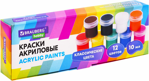 Изображение товара Акриловые краски Brauberg Hobby / 192433 (12цв)