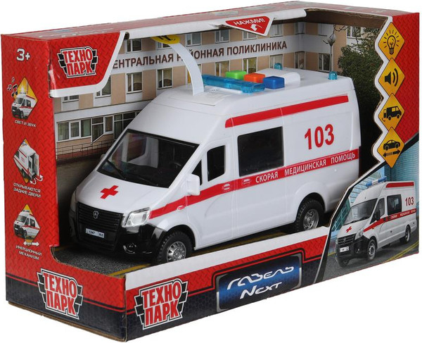 Изображение товара Автомобиль игрушечный Технопарк Газель Next Скорая Помощь / NEXTVAN-16PL-AMBWH