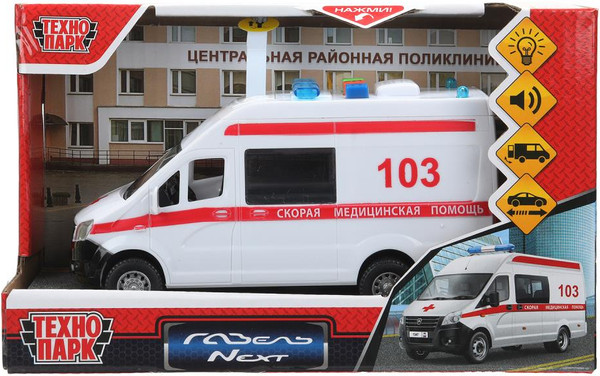 Изображение товара Автомобиль игрушечный Технопарк Газель Next Скорая Помощь / NEXTVAN-16PL-AMBWH